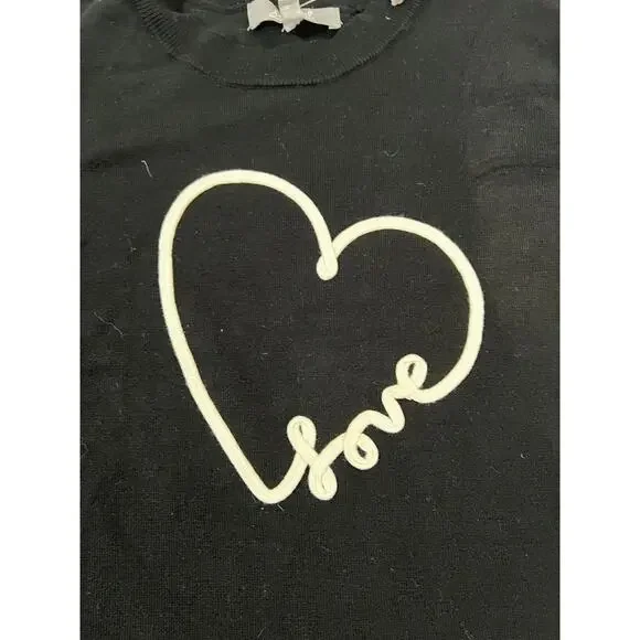 Marled Valentine Embroidered Heart "Love" Sweater Black Women's Size Medium - Picture 4 of 8